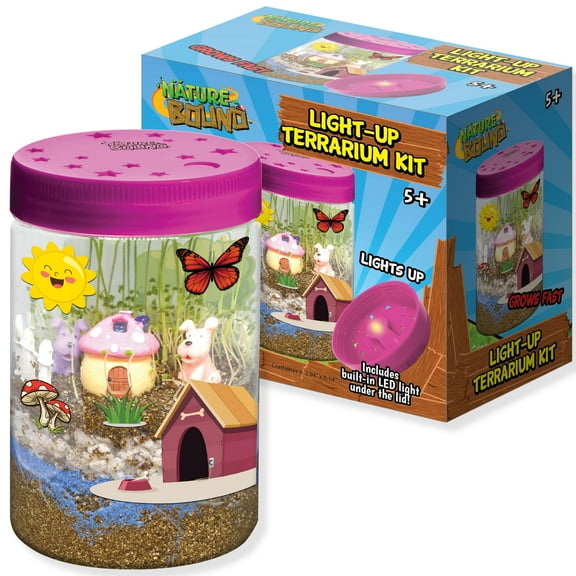 Nature Bound: Light-Up Terrarium Kit - Pink - Miniature Grow Garden Jar Set, Built-In LED, Just Add Water, Animal Theme, STEM Learning Toy, Kids 5 