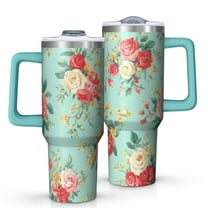 OBREWU Pioneer Flower Tumbler with Handle and Lid,Pioneer Flower 40oz Double Wall Vacuum Insulated Tumbler,Cups Gift for Women and Men