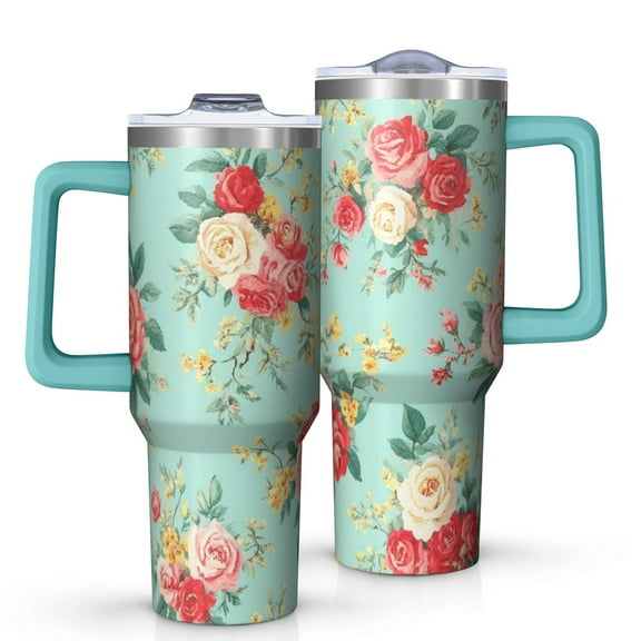 OBREWU Pioneer Flower Tumbler with Handle and Lid,Pioneer Flower 40oz Double Wall Vacuum Insulated Tumbler,Cups Gift for Women and Men