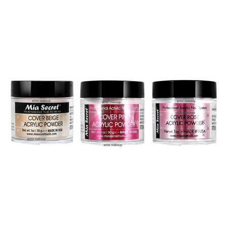 Powder Set - 3 set Mia Secret ACRYLIC POWDER - COVER BEIGE / PINK / ROSE - 1.0 Oz + Free Temporary Body Tatoo!