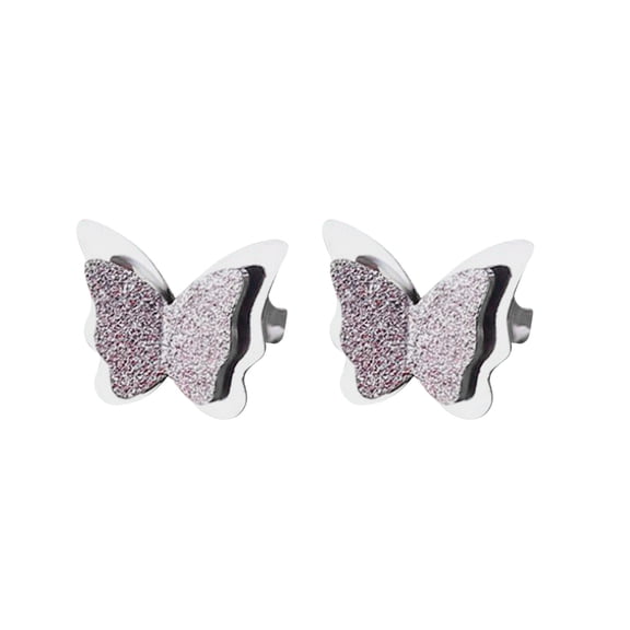 CILENON Womens Earrings 1Pair Stereoscopic Abrasive Double Butterfly Small Ear Nail Earrings Gift (B,One Size)