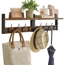 Coat Rack Shelf Wall Mounted, Coat Hooks Set of 2, Entryway Coat Hanger with 8 Hooks, 31.5" Wall Floating Shelf with Hat Rack, for Kitchen, Bedroom, Bathroom, Rustic Brown UHWS001H-2