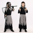 thumbnail image 3 of GYRATEDREAM Grim Reaper Costume Kids Boys Red Skull Reaper Cosplay Halloween Costume Scary Skeleton Outfit with Scythe Accessories for 7-9Y Gray, 3 of 6