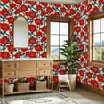 thumbnail image 4 of Peel and Stick Wallpaper 23.6in x 9.8ft Vibrant Red Bluebirds Floral Cream Contact Paper Vinyl Self-Adhesive Removable Wall Paper for Bedroom DIY Home Decor Renter Friendly, 4 of 8