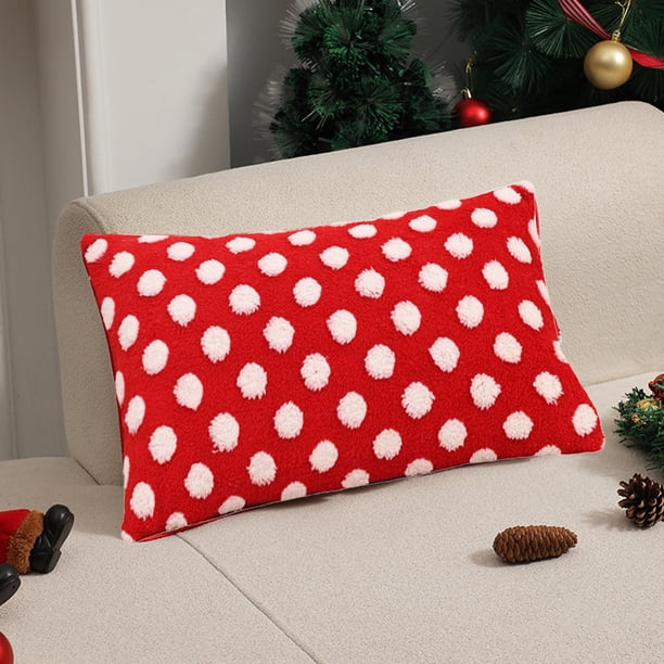 Christmas Red And White Polka Dots Pillowcases Plush Jacquards Holiday Decoration Pillowcases Living Room Sofa Bed Cushion Covers