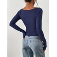 thumbnail image 4 of PRETTYGARDEN Long Sleeve Shirts for Women Fall Ruched Sides Boat Neck Basic Tee Casual Fitted Ribbed Knit Crop Tops, 4 of 6