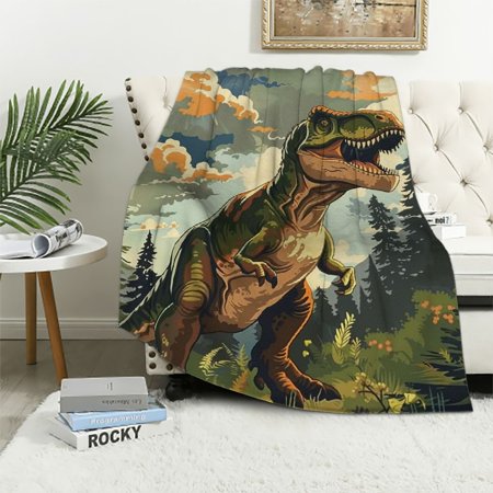 BCIIG Dinosaur Blanket Gifts for Boys Kids Jurasssic Tyrannosaurus Dino Flannel Throw Blankets for Home Couch Bed Sofa Soft Fuzzy Lightweight Decor All Season White