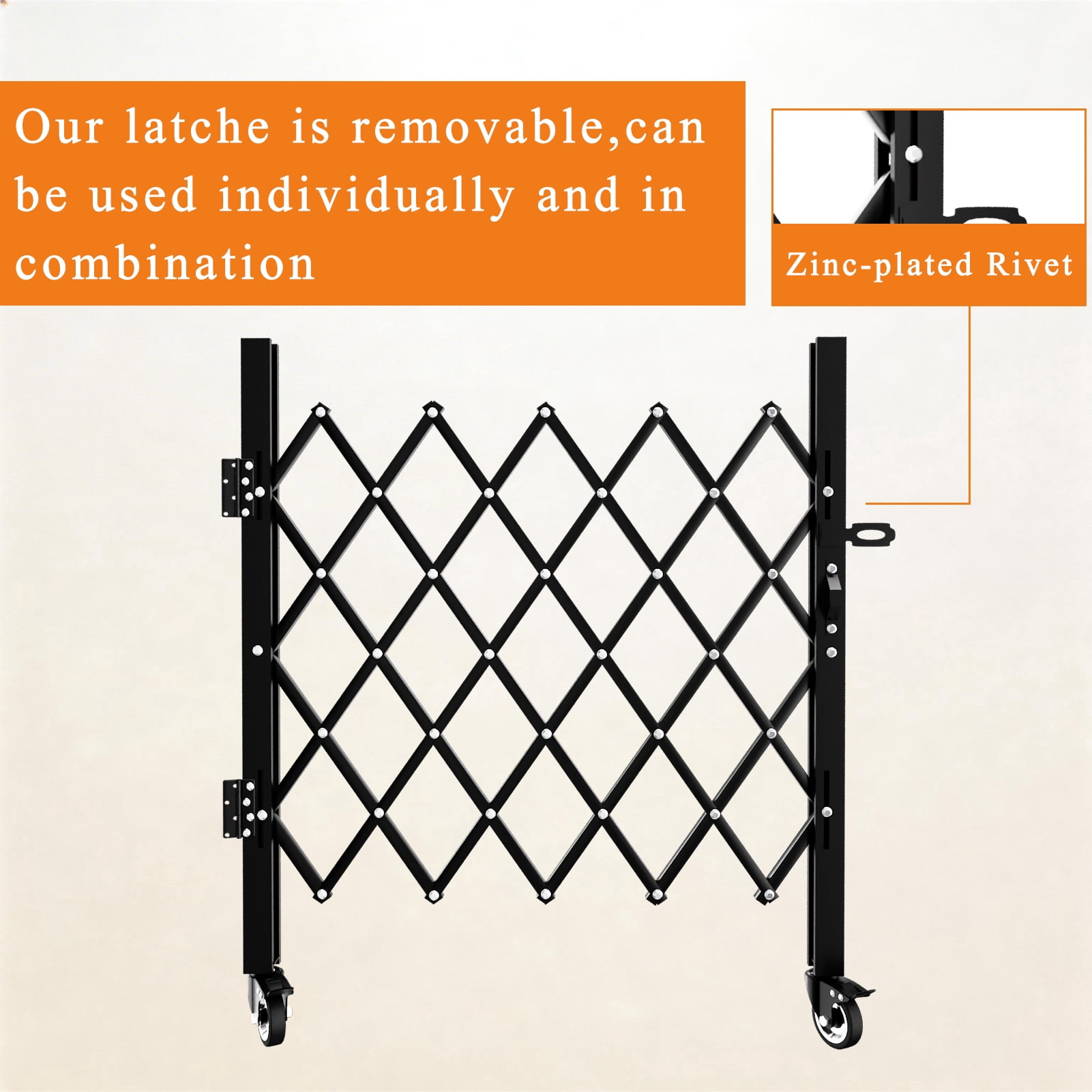 Foldable Security Gate, Expandable Safety Barrier with 360° Swivel Casters Lockable Design, Portable Mobile Rolling Barricade for Garage, Warehouse, Driveway and Pool Areas (51.57" H x 74" W)