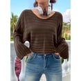 thumbnail image 4 of Women'S Scoop Neck Long Sleeve Sweater Slim Fit Ribbed Knit Solid Fashion Sweater Pullovers Brown L, 4 of 8