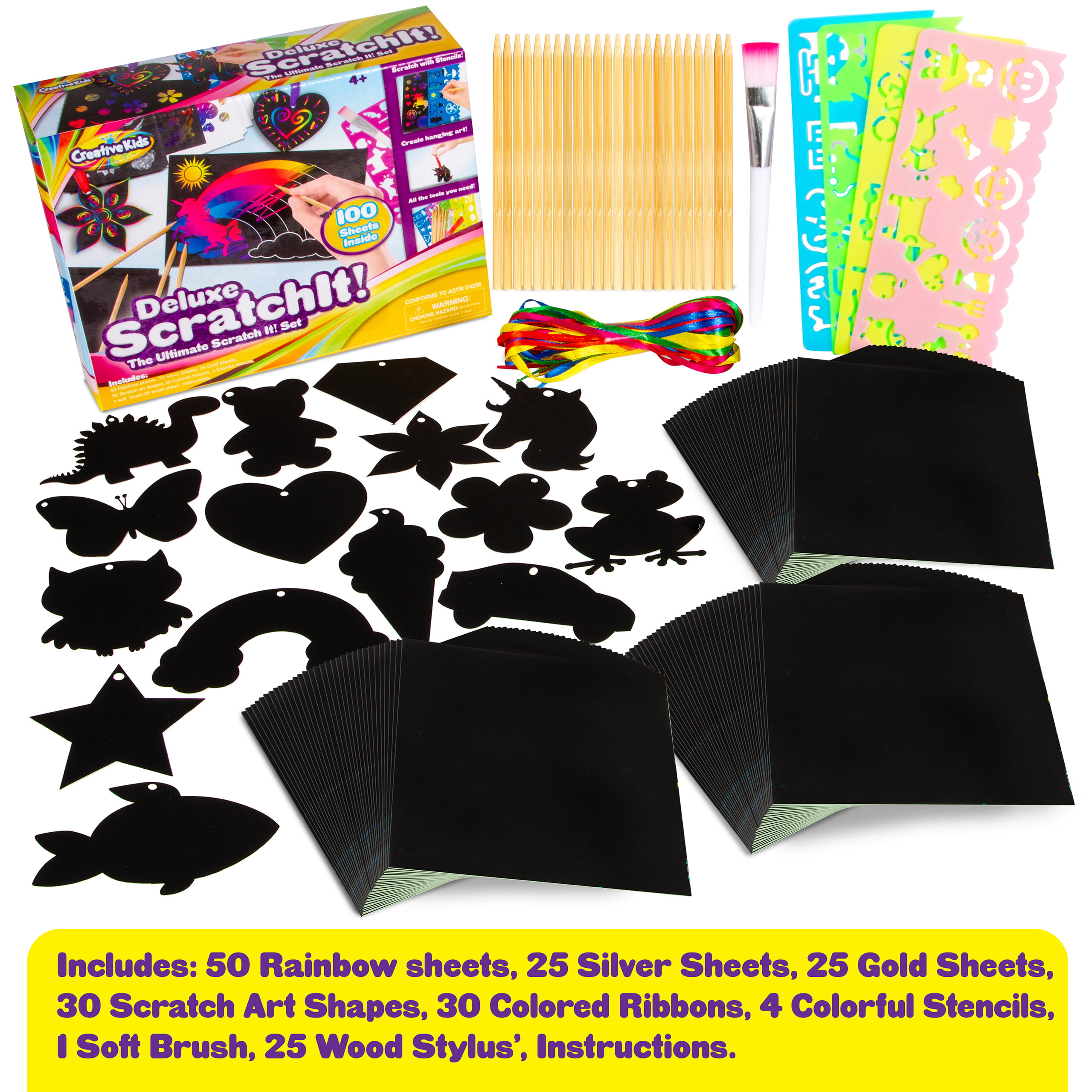 Scratch Paper Set for Kids, 50pcs Rainbow Scratch Art Papers and 24pcs Bookmarks Craft Set for Girls Boys Age 4-8, Magic Scratch Off Paper Craft Kits