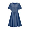 thumbnail image 4 of Women Plus Size Dresses Summer Solid Color Round Neck Short Sleeve Cotton Linen Dress, 4 of 5