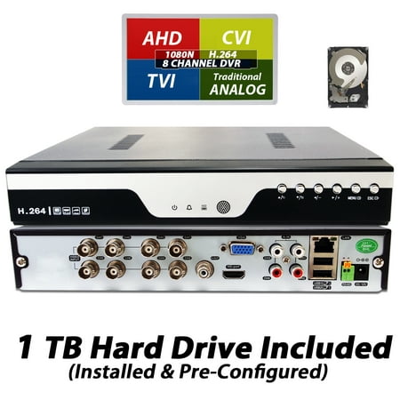 Evertech 8 Channel H.264 HD TVI AHD CVI Analog Standalone CCTV Home Office Security Surveillance DVR with 1TB