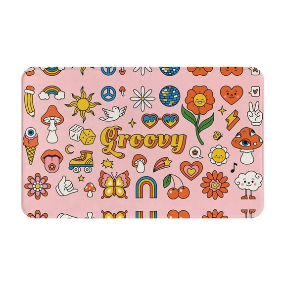 Bathroom Rugs Non Slip Washable - Retro 70s Hippie Kitchen Mats for Floor, Area Rugs for Entryway Rugs Indoor, Laundry Bathroom Room Door Rug with Rubber Backing 20x31.5in