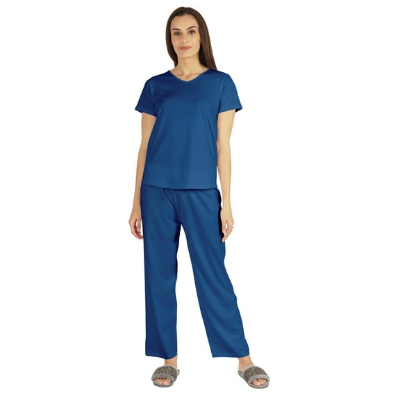 Inkmeso Womens 2Pcs Solid Nightwear Set Short Sleeves Top & Pajama Sets Soft Cotton Loungewear