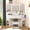 White, variant on LVUYOYO Corner Vanity Desk with 3-Way Mirror & Lights, Makeup Table with Storage Drawers, Large Cabinets, Glass Top & Stool – Natural Wood