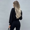 thumbnail image 5 of Ladies Tops and Blouses Women's Solid Ruffle Hem Mock Neck Puff Sleeve Blouse Top Long Sleeve T shirt Women, 5 of 6
