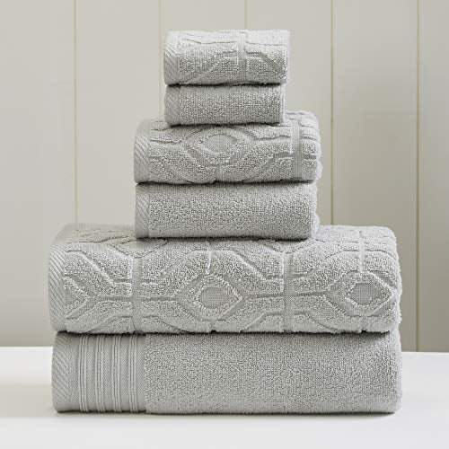 Amrapur Overseas 6-Piece Yarn Dyed Diamond Gate Jacquard Towel Set, Silver