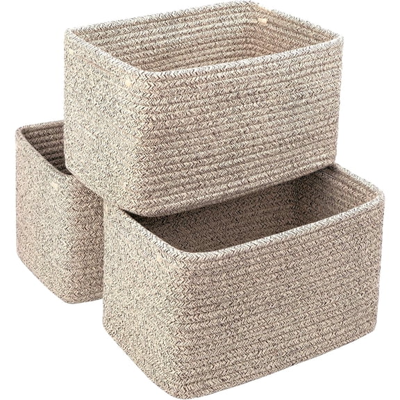 Small Cotton Rope Storage Basket Set of 3-11"x7"x7" Perfect Woven Baskets for Storage, Ideal Storage Baskets for Organizing Toys, Towels, and More - Baskets for Shelves and Home Decor（Beige）