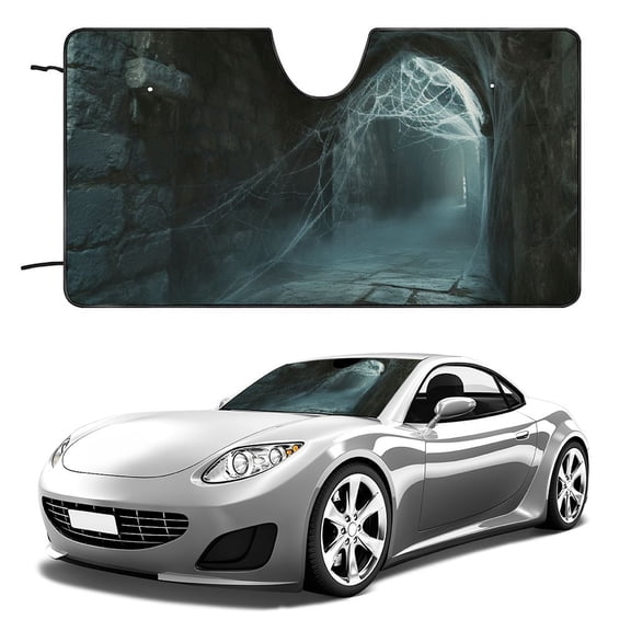 PHYHOO Skull Spider Web Print Car Windshield Sun Shade Foldable Car Front Window Sunshades Sun Visor Protector Blocks UV Rays Keeps Vehicle Cool, Universal Fit for SUV Truck Vehicle 51x28in