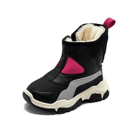 

SIMANLAN Boys Winter Shoes Plush Lined Boot Side Zip Snow Outdoor Non-Slip Warm Shoe Walking Waterproof Rose Red 1Y