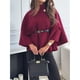 thumbnail image 5 of Ponchos con Mangas de Murciélago para Mujer, Abrigo Tipo Guisante, Cuello Alto, Capa, Chaqueta, Elegante Abrigo de Lana con Cinturón. Vino Tinto M, 5 of 7