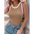 thumbnail image 6 of Women's Round Neck Color Block Bra Lined Tank Top Khaki S, 6 of 8