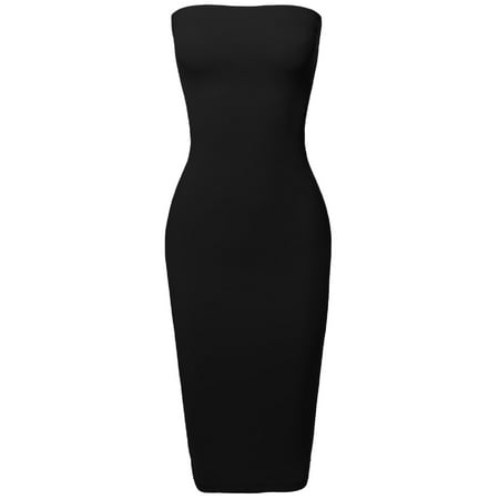 FashionOutfit Women's Sexy Scuba Crepe Tube Top Body-Con Tight Fit Midi Dress
