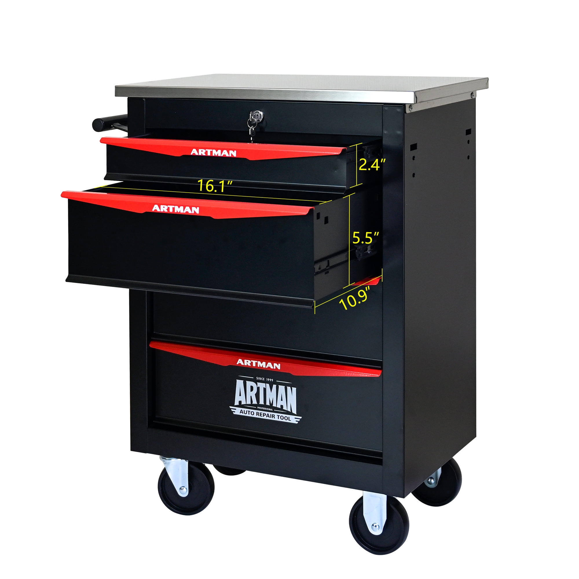 Aukfa Tool Box 4-Drawer Rolling Tool Chest Combination Workbench for Workshop Garage, Black