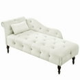 thumbnail image 2 of Luxurious Velvet Chaise Lounge with Button Tufting & Nailhead Trim, Solid Wood Legs, 1 Pillow, Left Arm Design – Elegant Home Relaxation Sofa (White), 2 of 7