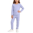 thumbnail image 3 of Agkizg Toddler Girls Clothing Set Solid 2 Piece Outfit Long Sleeve Tee Straight Leg Pants Casual Set, 3 of 6