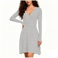 thumbnail image 2 of BRGZLK Womens Long Sleeve Dress Ribbed Knit V Neck Long Sleeve Dresses A Line Wrap Dress Fall Business Casual Solid Dress Outfits Gray XXL, 2 of 5