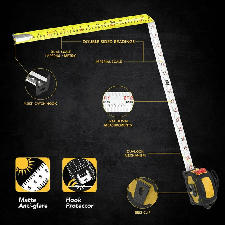 LEXIVON [4-Pack] 25Ft7.5m DuaLock Tape Measure | Maldives