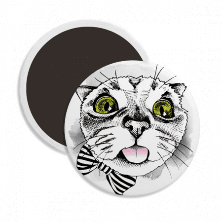 

Tougue Bow White Cat Protect Animal Pet Lover Round Ceracs Fridge Magnet Keepsake Decoration