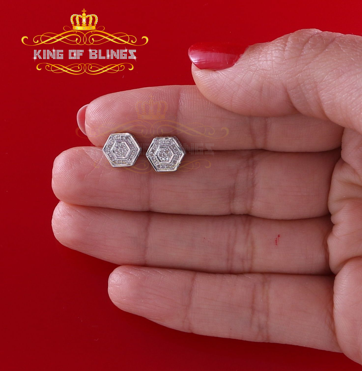 King of Bling's 0.10ct Diamond 925 Sterling Silver Hip Hop White Stud Earring For Men / Women