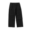 thumbnail image 4 of Wyobmus Men's Corduroy Pants Casual Fleece Lined Cargo Pants Elastic High Waist Straight Wide Leg Workwear Pants Black, 4 of 8