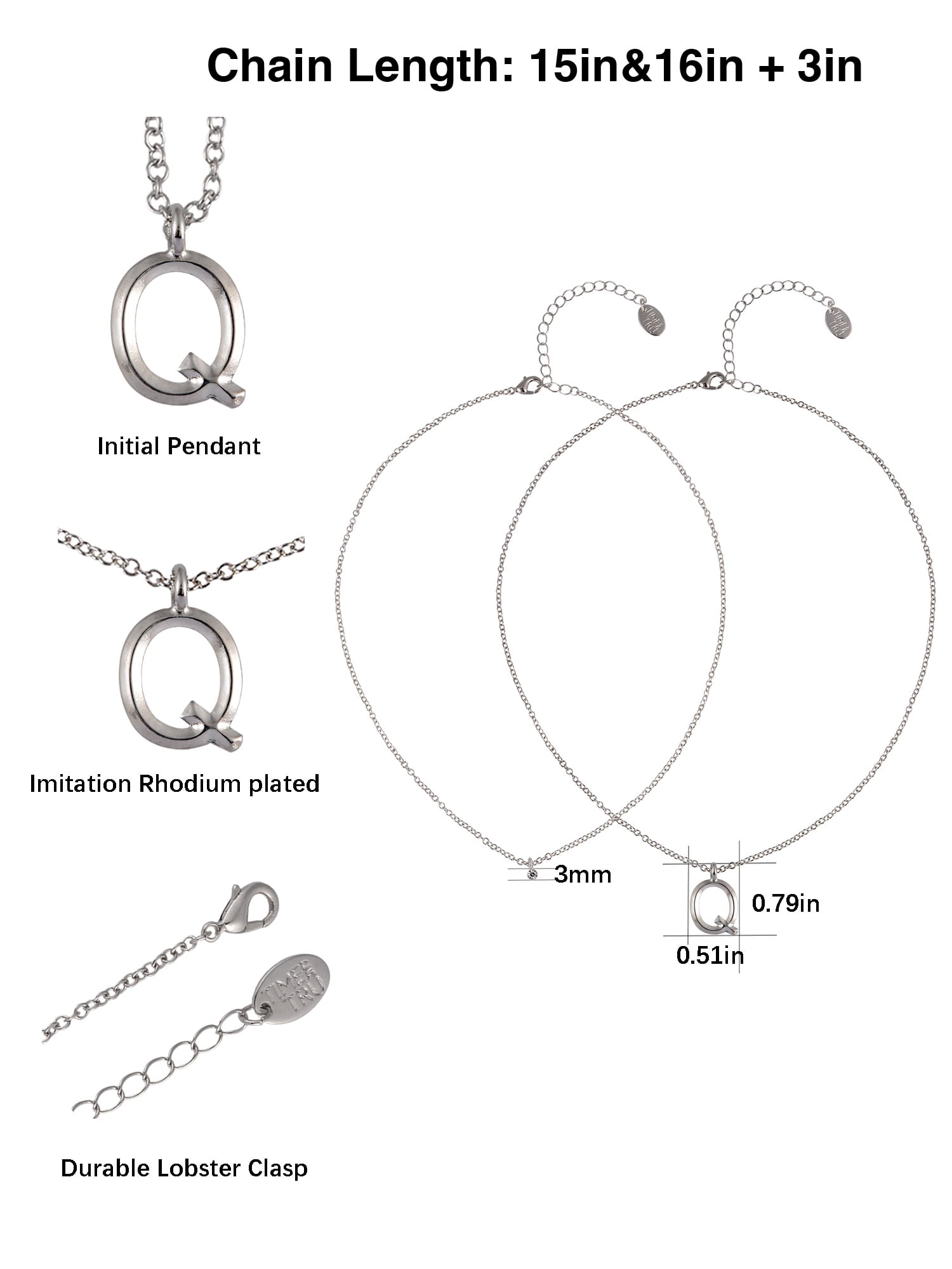 Time and Tru Silvertone Rolo Chain 2 Row Initial "Q" Pendant Necklace