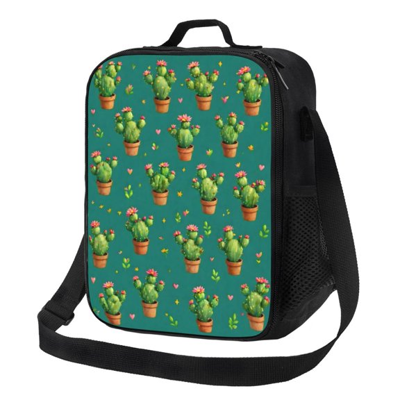 Cute Cactus Plant Lunch Bag Insulated Thermal Lunch Box with Shoulder Strap & Handle for Women and Men