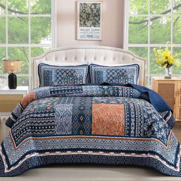 Juego de edredón WONGS BEDDING, azul marino, tamaño queen size, patchwork