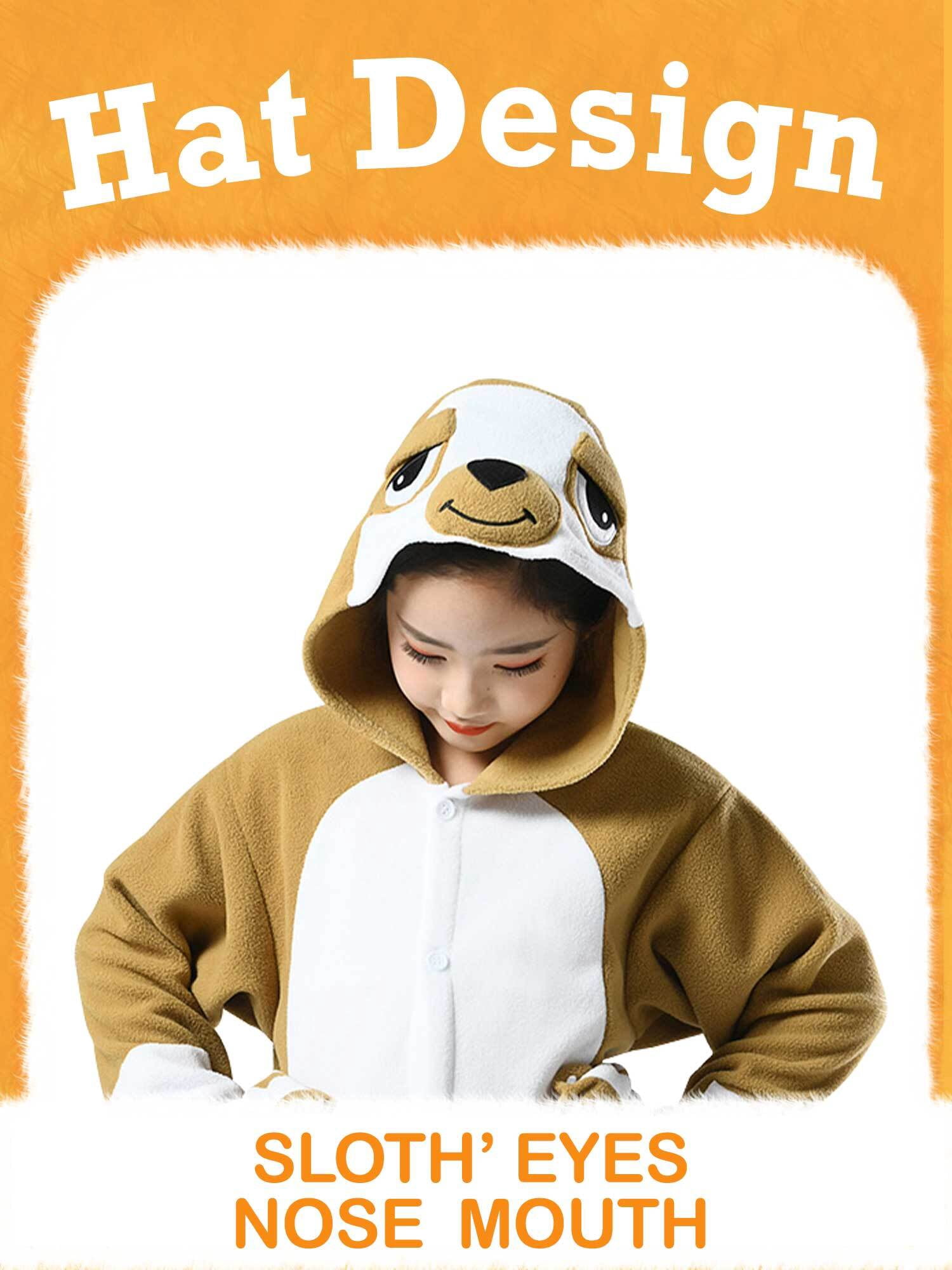 Sloth Onesie Pajama Kids Unisex Animal Costumes Polyester One-Piece Sleepwear for Boys and Girls 10-12Years
