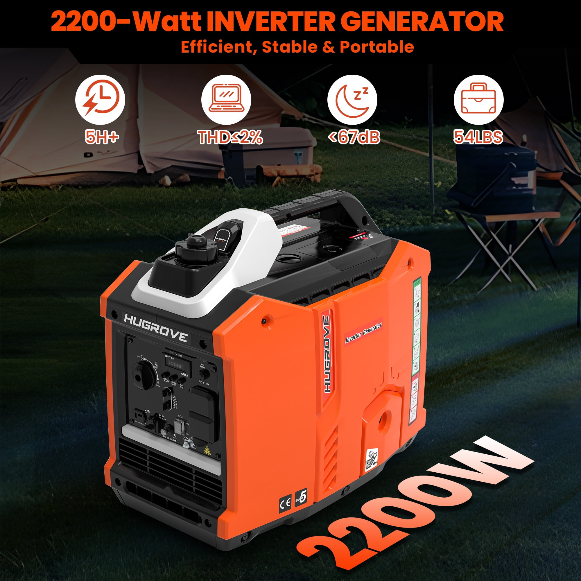 2200W Inverter Generator Gas Powered, Portable Generator for Home Camping RV Use, 79.7CC 4 Stroke EPA Compliant, 67db Super Quiet
