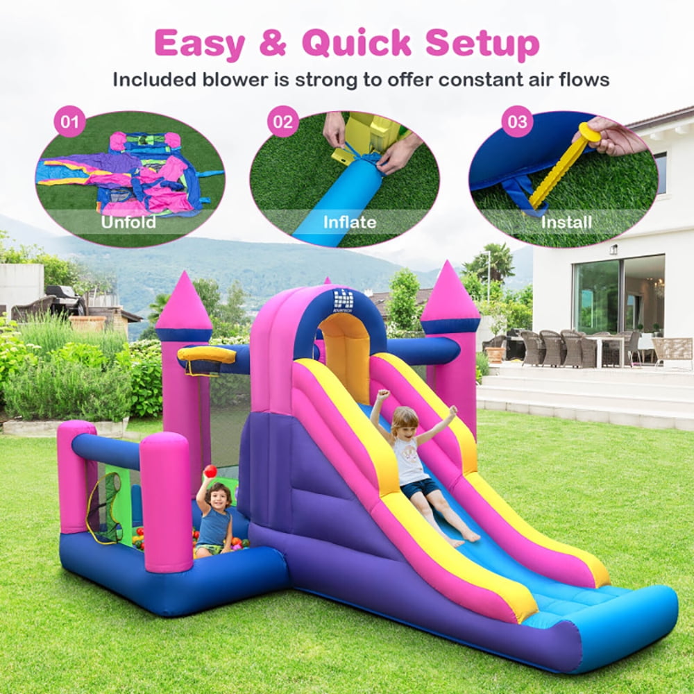 Aimee Lii 7-in-1 Kids Inflatable Bounce House with Long Slide and 735W Blower, Playhouse for Kids Outdoor Aimee Lii 7-in-1 Kids Inflatable Bounce House with Long Slide and 735W Blower, Playhouse for Kids Outdoor