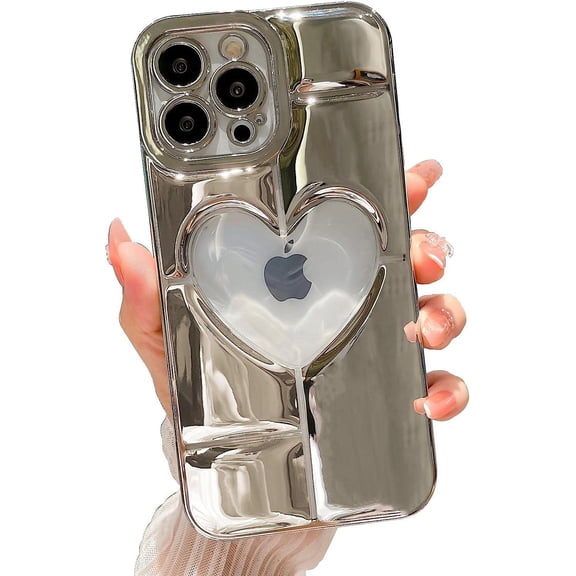 Compatible with iPhone 13 Pro Max Clear Glitter Case 6.7 Inch, Cute 3D Design Love Heart Pattern Plating Bling Case for Women Girls Soft TPU Shockproof Camera Protective Back Cover-Gold