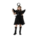 thumbnail image 5 of Odeerbi Toddler Girls Angel Dress Up Clothes Halloween Tulle Dress + Wing + Feather Headband + Stockings Four Pieces Set Halloween Demons Role Play Dress Clothing Black, 5 of 6