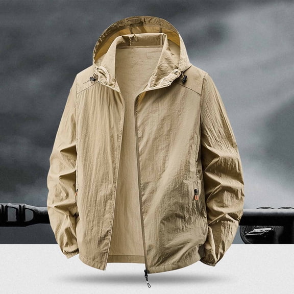 Nmnitkp Men's Full Zip UPF 50 Sun Protection Hoodie Long Sleeve Shirts with Pockets Light Jacket Lightweight Hoodies for Men Khaki,S
