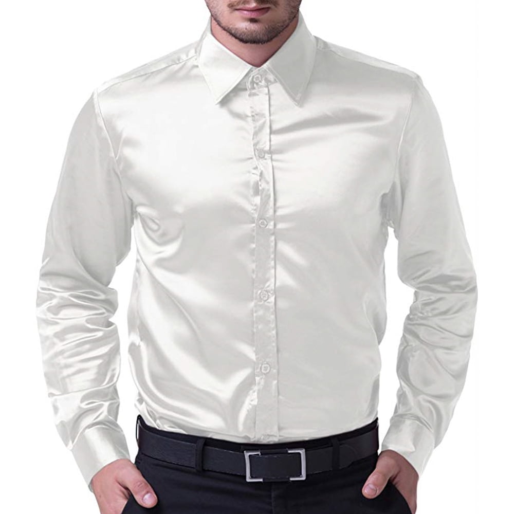 Men Formal Satin Shirts Shiny Silk 