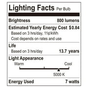 Great Value LED Ceiling Fan Bulb, 6.5-Watt (60W Eqv.) A15 Shape E26 Base Daylight, 2 Pack