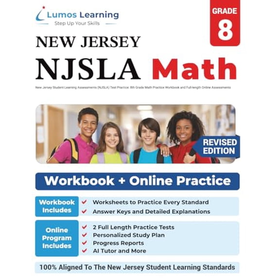 Pre-Owned New Jersey Student Learning Assessments (NJSLA) Test Practice: 8th Grade Math Practice Workbook and Full-length Online Assessments: New Jersey Test S... (Paperback) 1689665998 9781689665995
