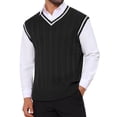 thumbnail image 1 of SUÉTER SIN MANGAS DE PUNTO DE CABLE DE COLOR SÓLIDO V-NECK PARA HOMBRES INSPIRAR CHIC TAMAÑO L NEGRO, 1 of 5