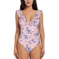 thumbnail image 2 of Yiaed Butterfly Print Women's Ruffled One Piece Swimsuit V Neck Swimwear Slimming Monokini for Woman-XX-Large, 2 of 8