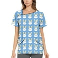 thumbnail image 2 of Scrub Tops Women Plus Size，Scrubs for Women Trendy Easter Printing Plus Size Scrubs Tops Casual V Neck Short Sleeve Uniform with Pocket，Light Blue，XL, 2 of 5